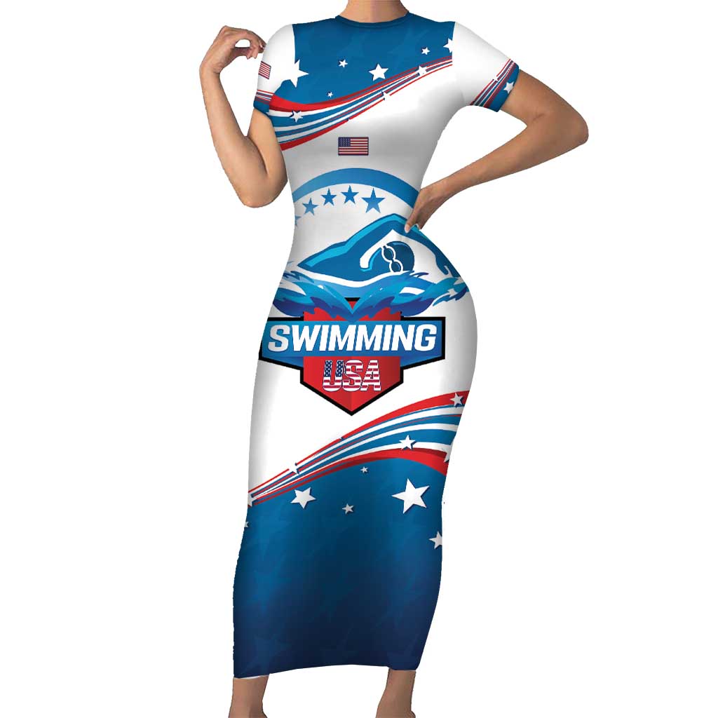 Personalized USA Swimming Short Sleeve Bodycon Dress 2024 We Are The Champions - Wonder Print Shop