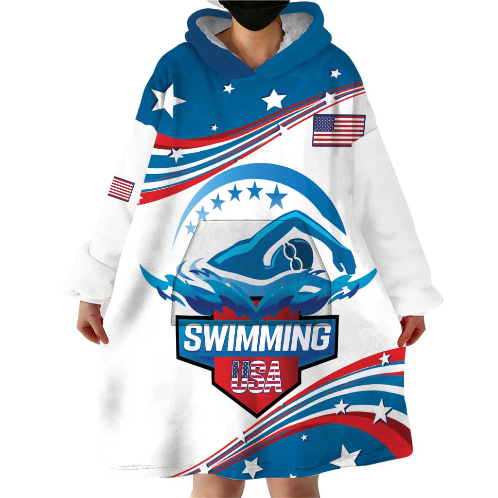 Personalized USA Swimming Wearable Blanket Hoodie 2024 We Are The Champions - Wonder Print Shop