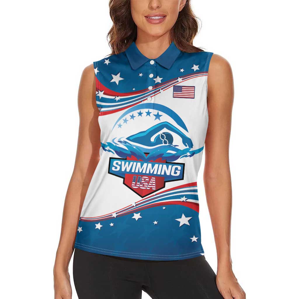 Personalized USA Swimming Women Sleeveless Polo Shirt 2024 We Are The Champions - Wonder Print Shop