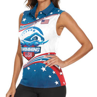 Personalized USA Swimming Women Sleeveless Polo Shirt 2024 We Are The Champions - Wonder Print Shop