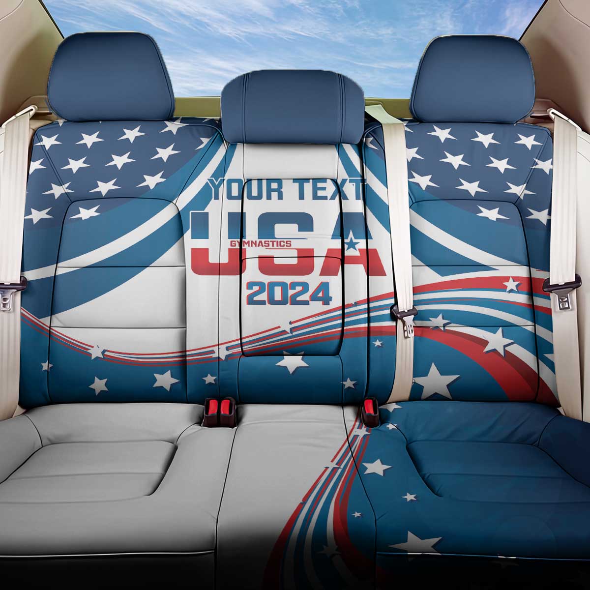 Personalized USA Gymnastics Back Car Seat Cover 2024 United States Flag Curve Style - Wonder Print Shop