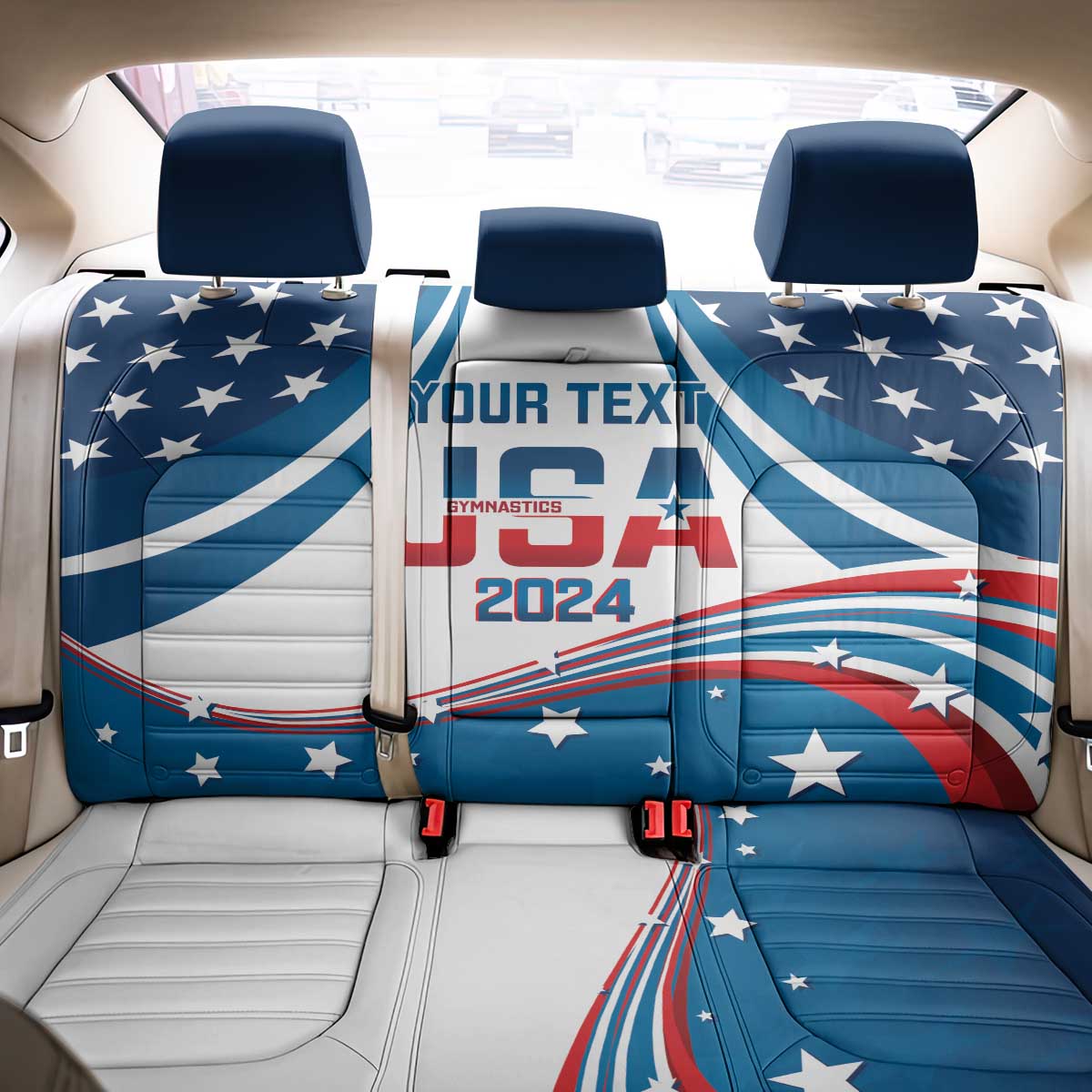 Personalized USA Gymnastics Back Car Seat Cover 2024 United States Flag Curve Style - Wonder Print Shop