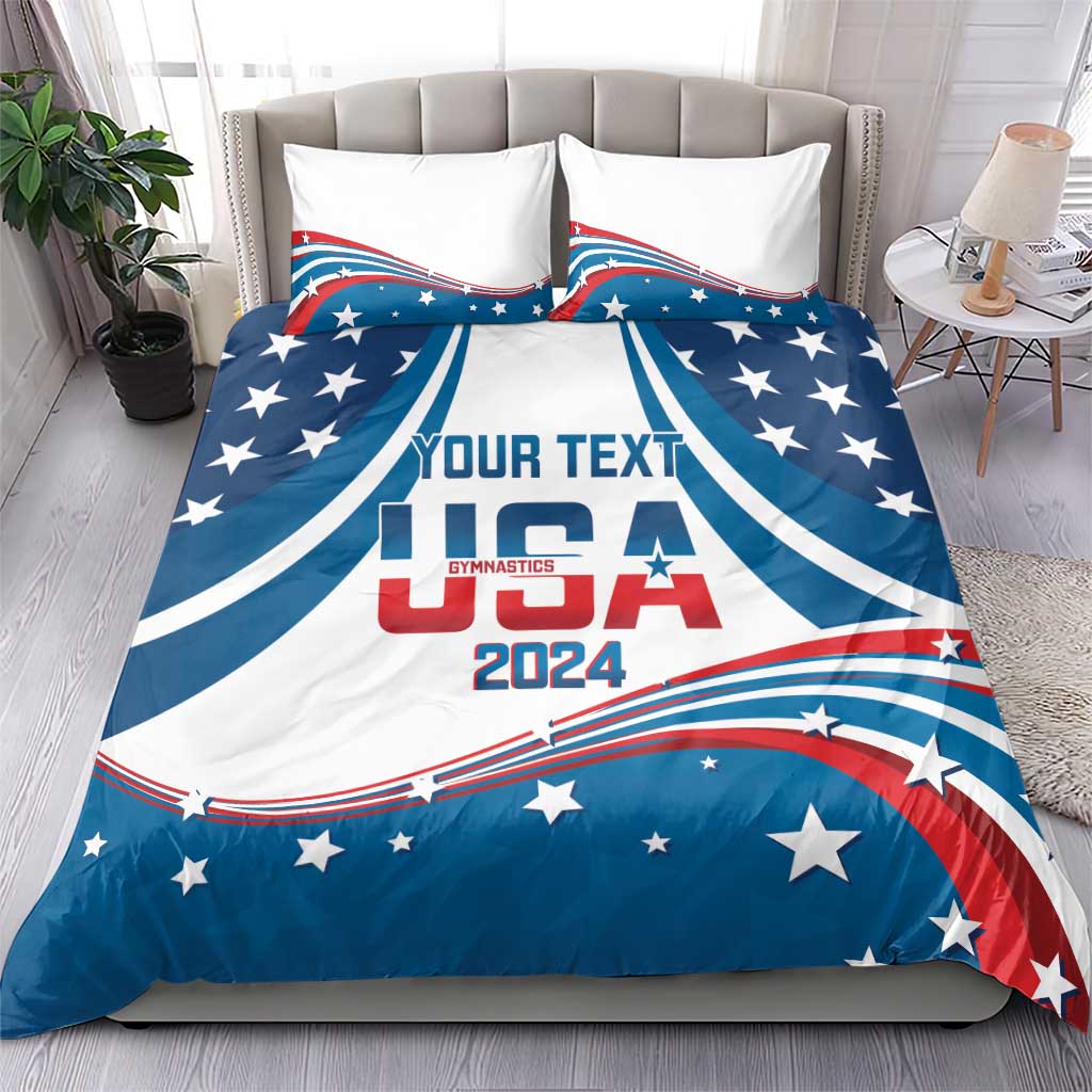 Personalized USA Gymnastics Bedding Set 2024 United States Flag Curve Style - Wonder Print Shop