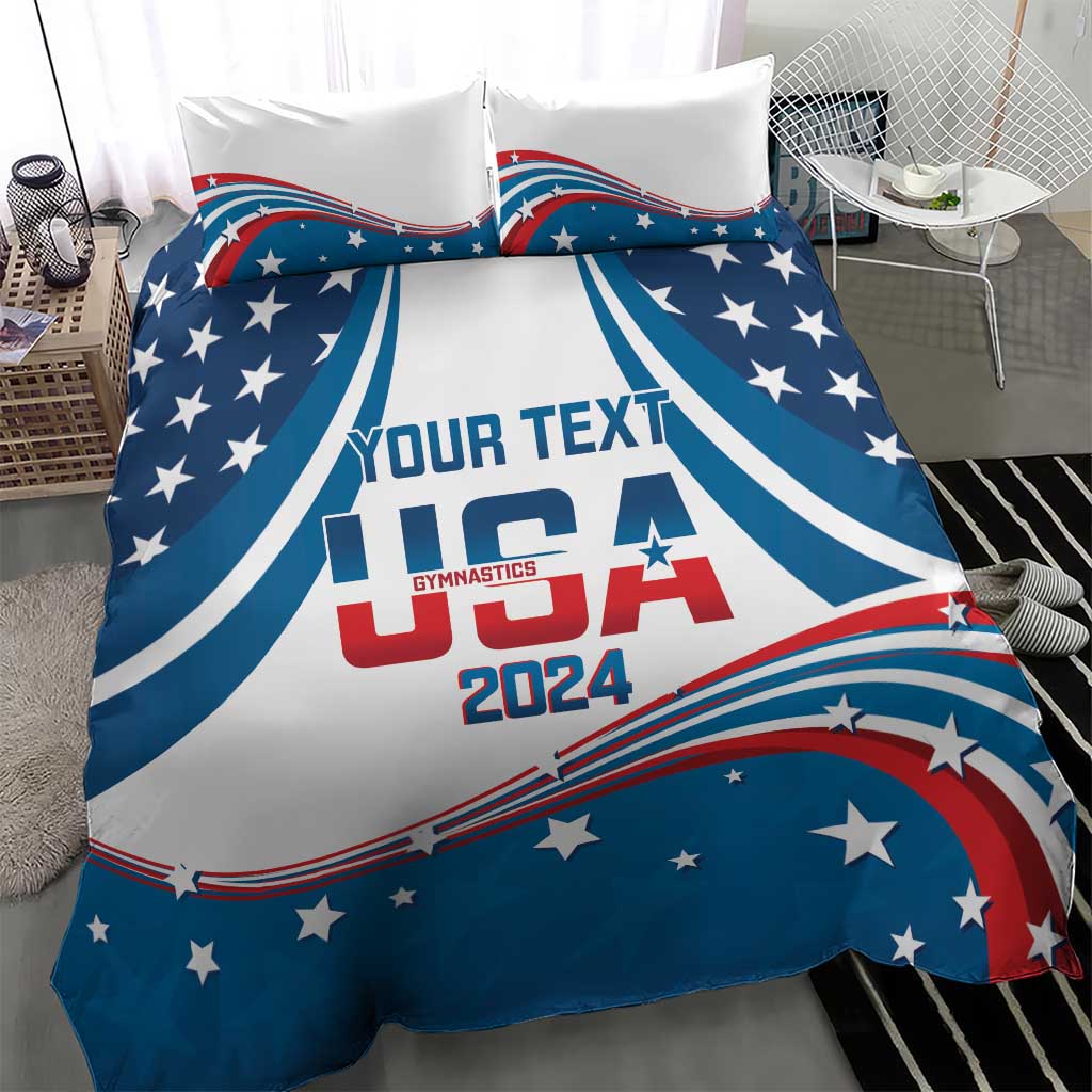 Personalized USA Gymnastics Bedding Set 2024 United States Flag Curve Style - Wonder Print Shop