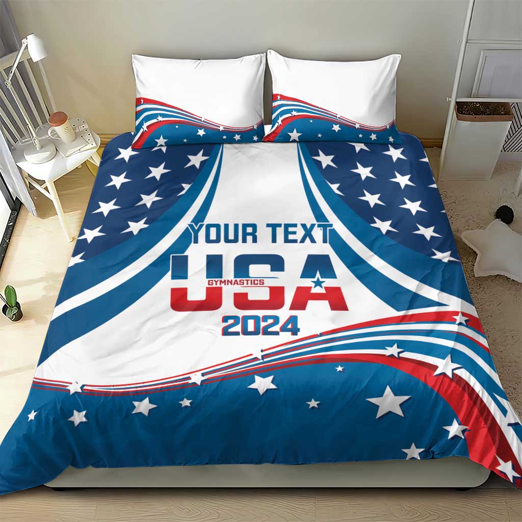 Personalized USA Gymnastics Bedding Set 2024 United States Flag Curve Style - Wonder Print Shop