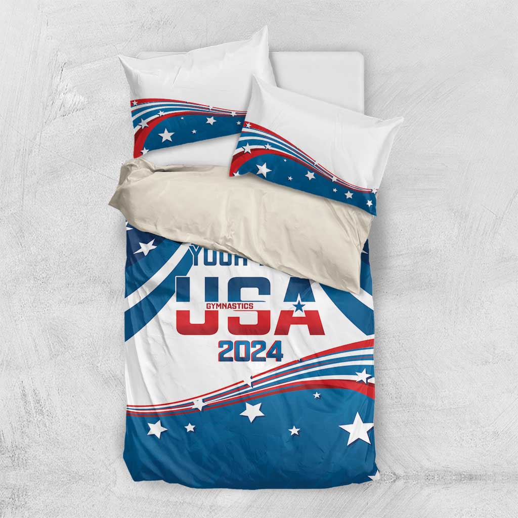 Personalized USA Gymnastics Bedding Set 2024 United States Flag Curve Style - Wonder Print Shop