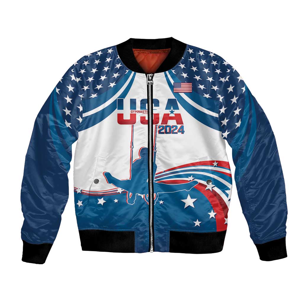 Personalized USA Gymnastics Bomber Jacket 2024 United States Flag Curve Style - Wonder Print Shop