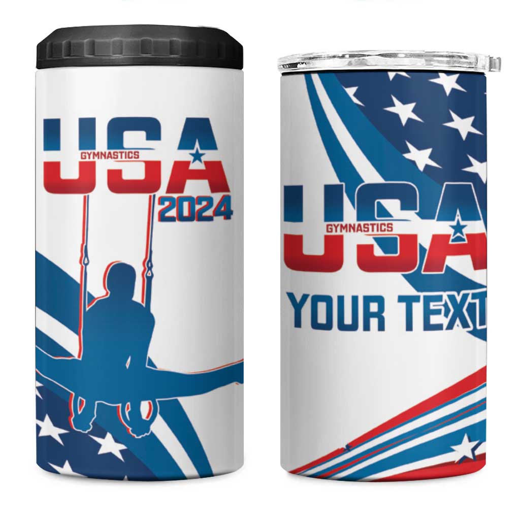 Personalized USA Gymnastics 4 in 1 Can Cooler Tumbler 2024 United States Flag Curve Style - Wonder Print Shop