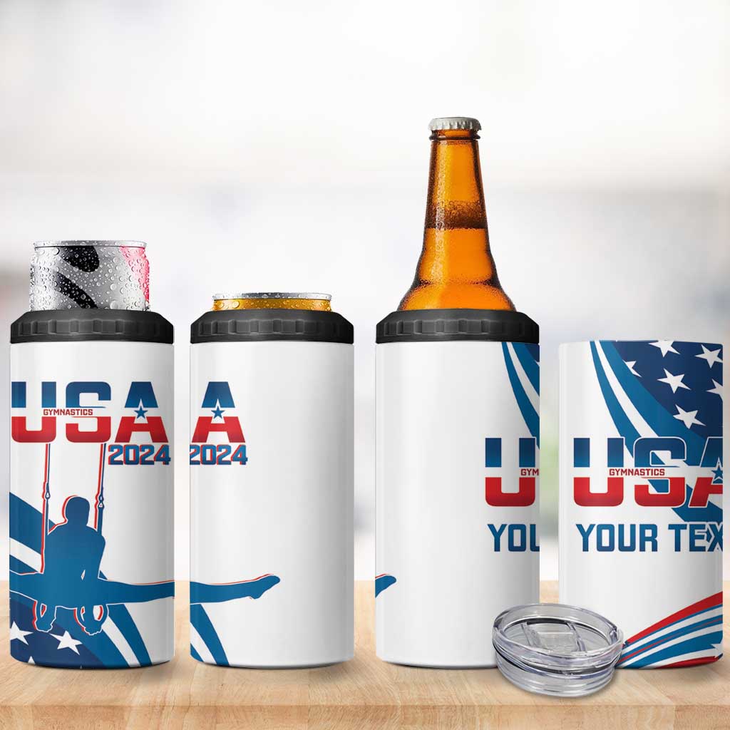 Personalized USA Gymnastics 4 in 1 Can Cooler Tumbler 2024 United States Flag Curve Style - Wonder Print Shop