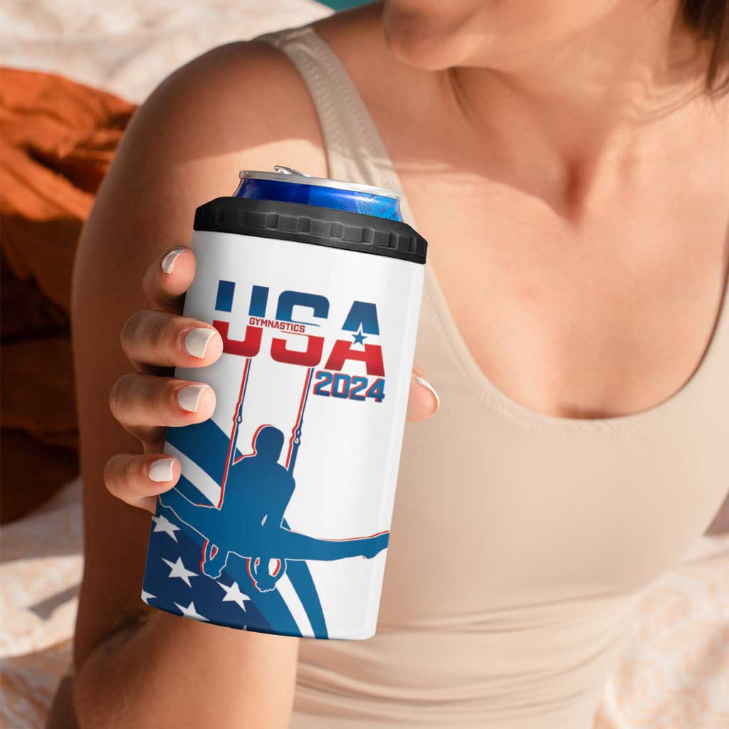 Personalized USA Gymnastics 4 in 1 Can Cooler Tumbler 2024 United States Flag Curve Style - Wonder Print Shop