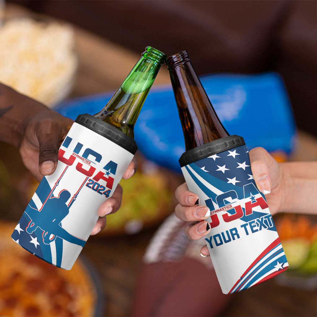 Personalized USA Gymnastics 4 in 1 Can Cooler Tumbler 2024 United States Flag Curve Style - Wonder Print Shop