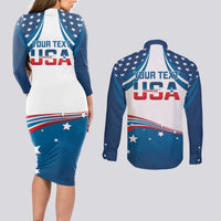 Personalized USA Gymnastics Couples Matching Long Sleeve Bodycon Dress and Long Sleeve Button Shirt 2024 United States Flag Curve Style - Wonder Print Shop