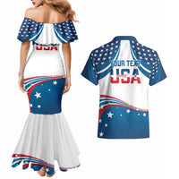 Personalized USA Gymnastics Couples Matching Mermaid Dress and Hawaiian Shirt 2024 United States Flag Curve Style - Wonder Print Shop