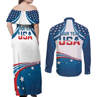 Personalized USA Gymnastics Couples Matching Off Shoulder Maxi Dress and Long Sleeve Button Shirt 2024 United States Flag Curve Style - Wonder Print Shop