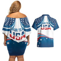 Personalized USA Gymnastics Couples Matching Off Shoulder Short Dress and Hawaiian Shirt 2024 United States Flag Curve Style - Wonder Print Shop