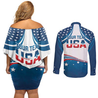 Personalized USA Gymnastics Couples Matching Off Shoulder Short Dress and Long Sleeve Button Shirt 2024 United States Flag Curve Style - Wonder Print Shop