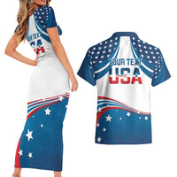 Personalized USA Gymnastics Couples Matching Short Sleeve Bodycon Dress and Hawaiian Shirt 2024 United States Flag Curve Style - Wonder Print Shop