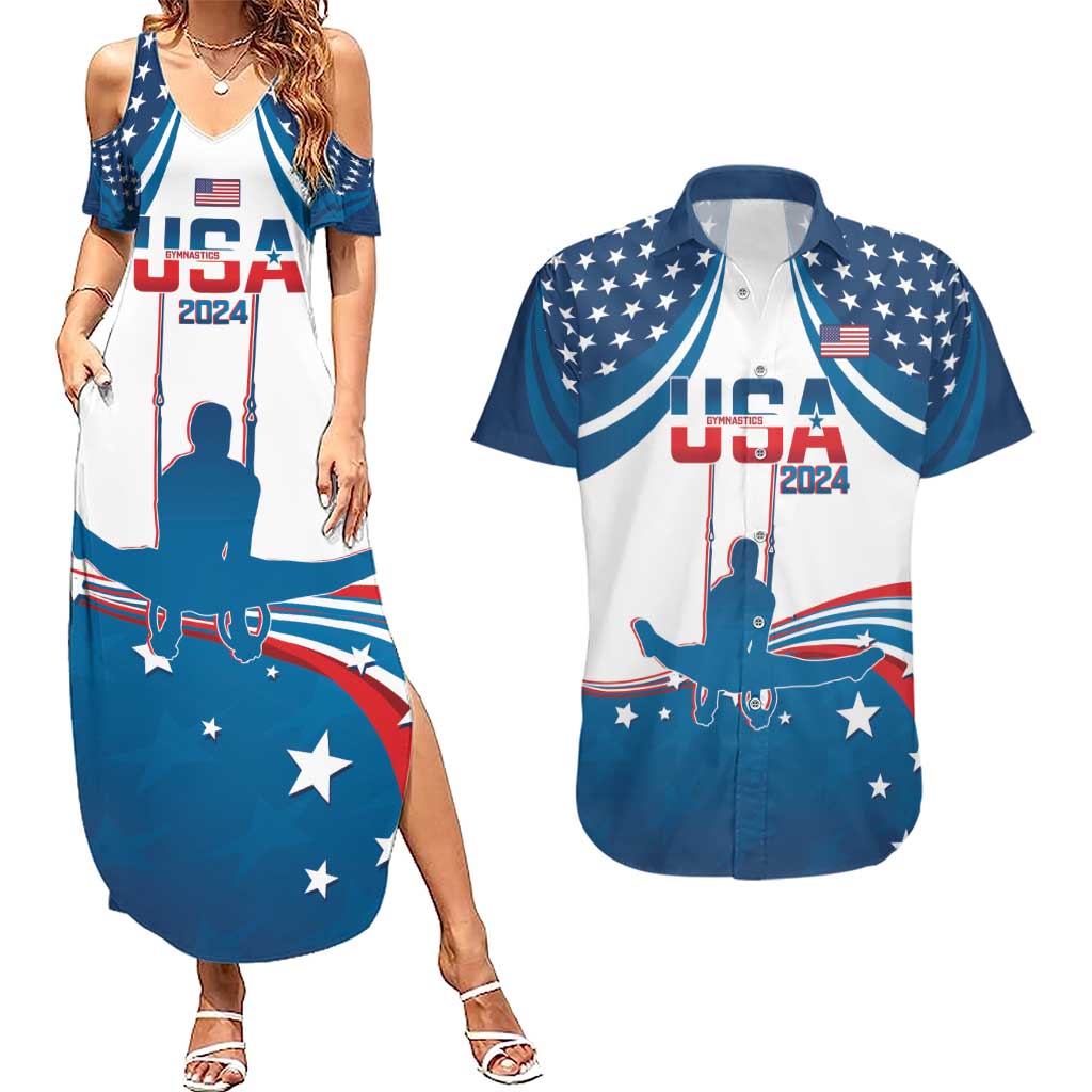 Personalized USA Gymnastics Couples Matching Summer Maxi Dress and Hawaiian Shirt 2024 United States Flag Curve Style - Wonder Print Shop
