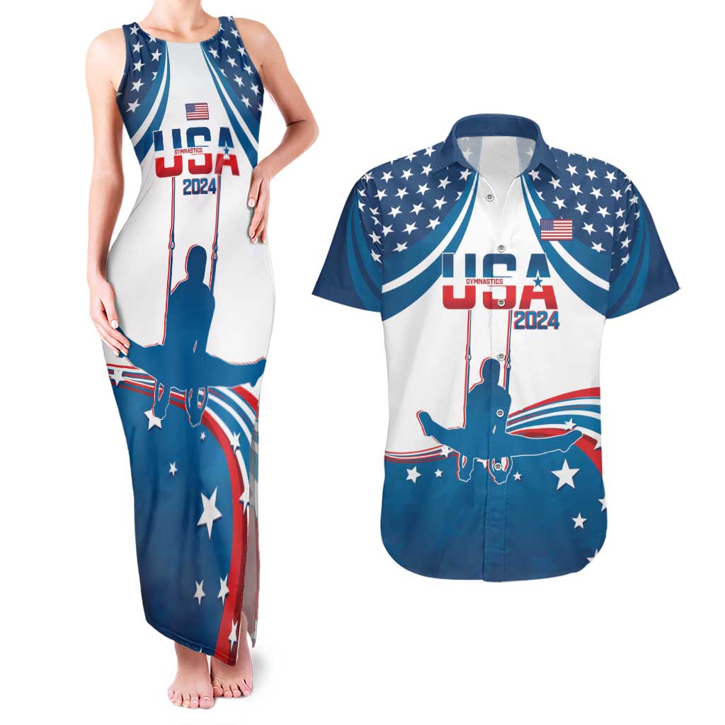Personalized USA Gymnastics Couples Matching Tank Maxi Dress and Hawaiian Shirt 2024 United States Flag Curve Style - Wonder Print Shop