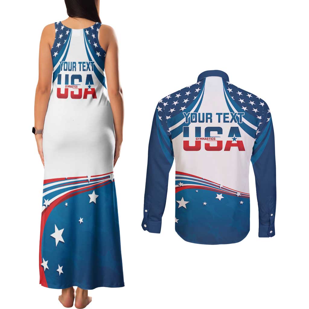Personalized USA Gymnastics Couples Matching Tank Maxi Dress and Long Sleeve Button Shirt 2024 United States Flag Curve Style - Wonder Print Shop
