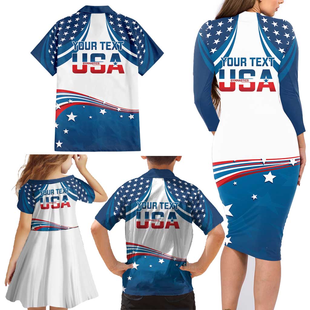 Personalized USA Gymnastics Family Matching Long Sleeve Bodycon Dress and Hawaiian Shirt 2024 United States Flag Curve Style - Wonder Print Shop