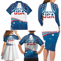 Personalized USA Gymnastics Family Matching Long Sleeve Bodycon Dress and Hawaiian Shirt 2024 United States Flag Curve Style - Wonder Print Shop
