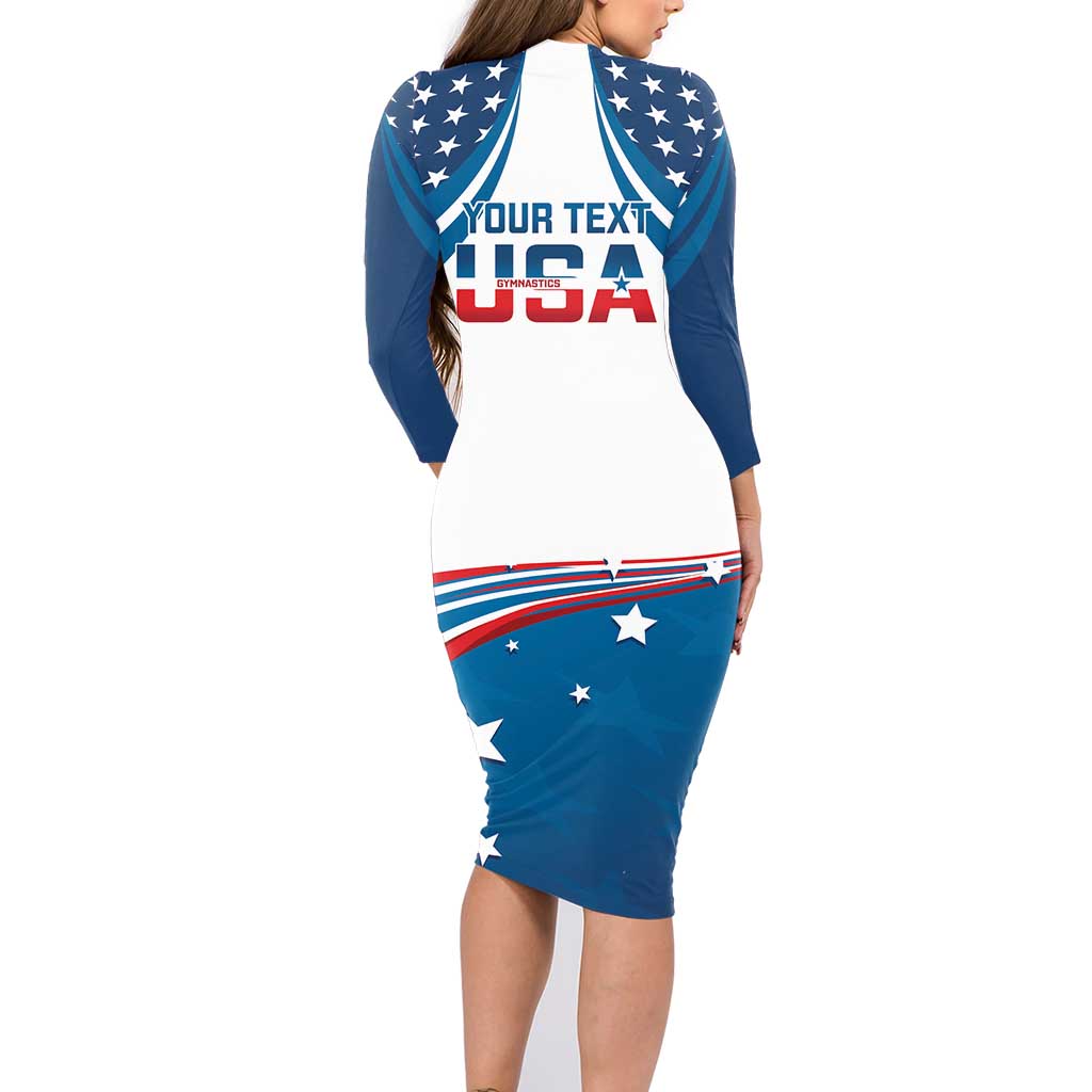 Personalized USA Gymnastics Family Matching Long Sleeve Bodycon Dress and Hawaiian Shirt 2024 United States Flag Curve Style - Wonder Print Shop
