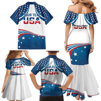 Personalized USA Gymnastics Family Matching Mermaid Dress and Hawaiian Shirt 2024 United States Flag Curve Style - Wonder Print Shop