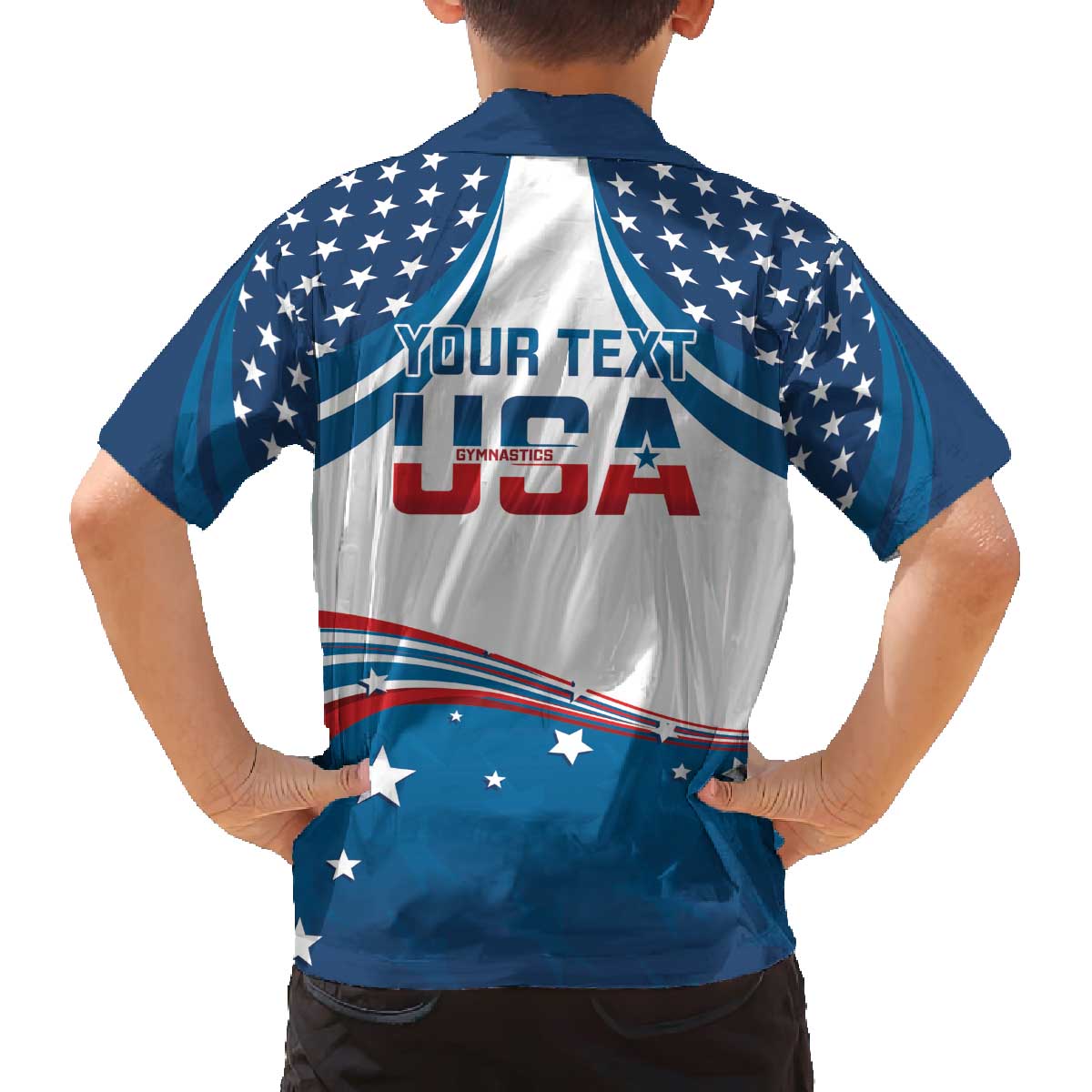 Personalized USA Gymnastics Family Matching Off The Shoulder Long Sleeve Dress and Hawaiian Shirt 2024 United States Flag Curve Style - Wonder Print Shop
