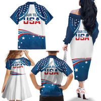 Personalized USA Gymnastics Family Matching Off The Shoulder Long Sleeve Dress and Hawaiian Shirt 2024 United States Flag Curve Style - Wonder Print Shop