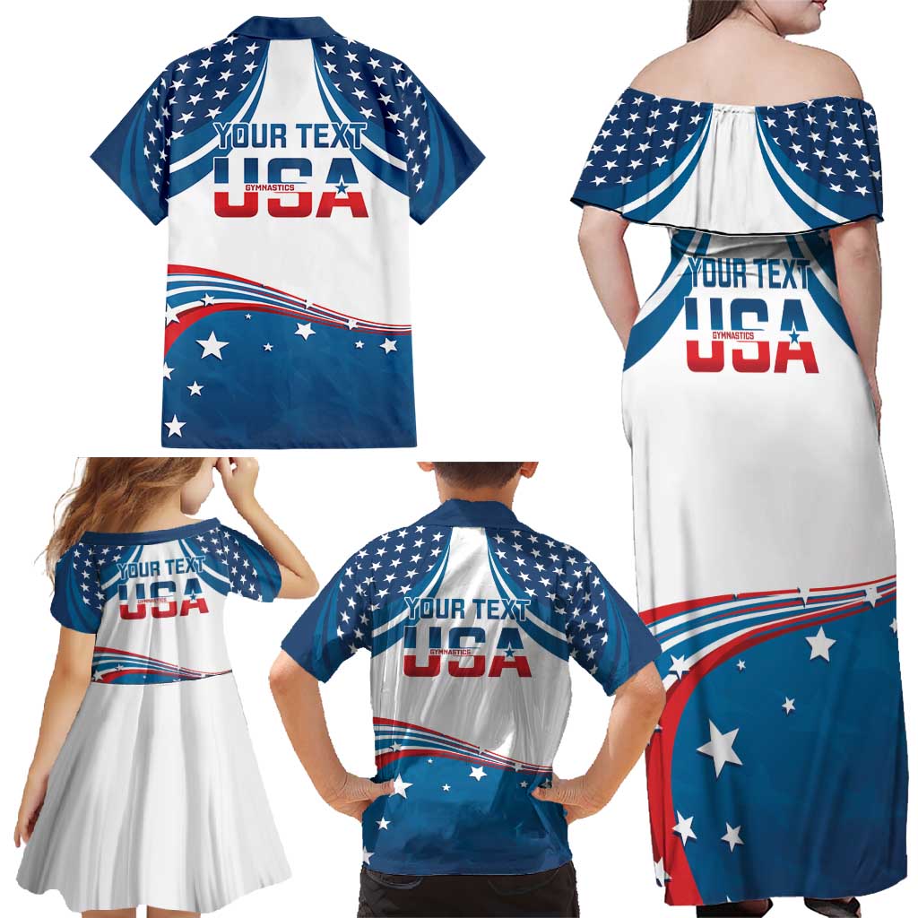 Personalized USA Gymnastics Family Matching Off Shoulder Maxi Dress and Hawaiian Shirt 2024 United States Flag Curve Style - Wonder Print Shop