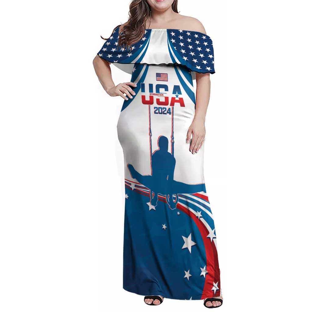 Personalized USA Gymnastics Family Matching Off Shoulder Maxi Dress and Hawaiian Shirt 2024 United States Flag Curve Style - Wonder Print Shop