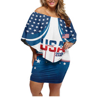 Personalized USA Gymnastics Family Matching Off Shoulder Short Dress and Hawaiian Shirt 2024 United States Flag Curve Style - Wonder Print Shop