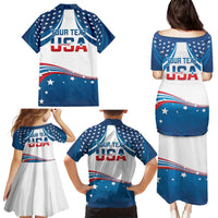 Personalized USA Gymnastics Family Matching Puletasi and Hawaiian Shirt 2024 United States Flag Curve Style - Wonder Print Shop