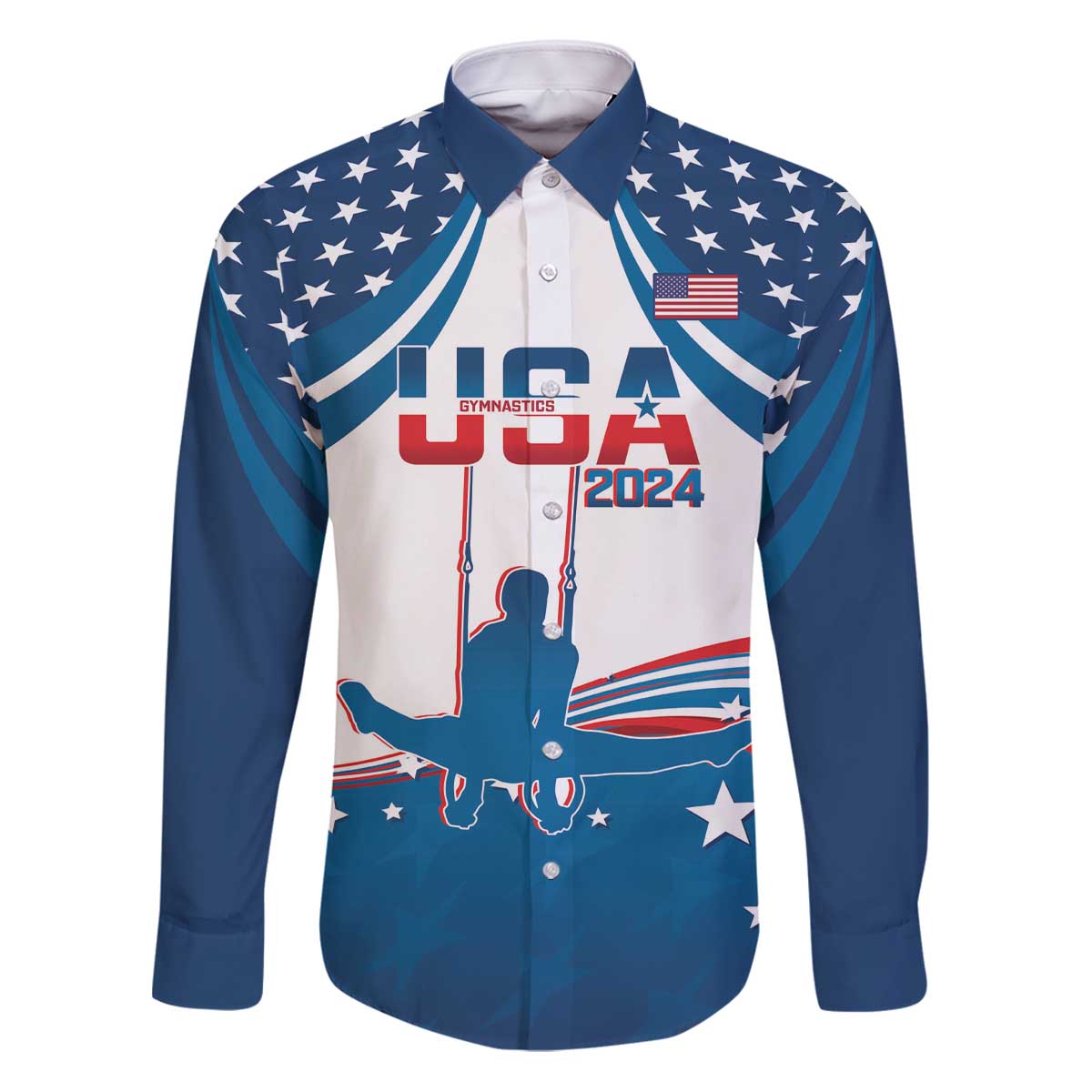 Personalized USA Gymnastics Family Matching Puletasi and Hawaiian Shirt 2024 United States Flag Curve Style - Wonder Print Shop