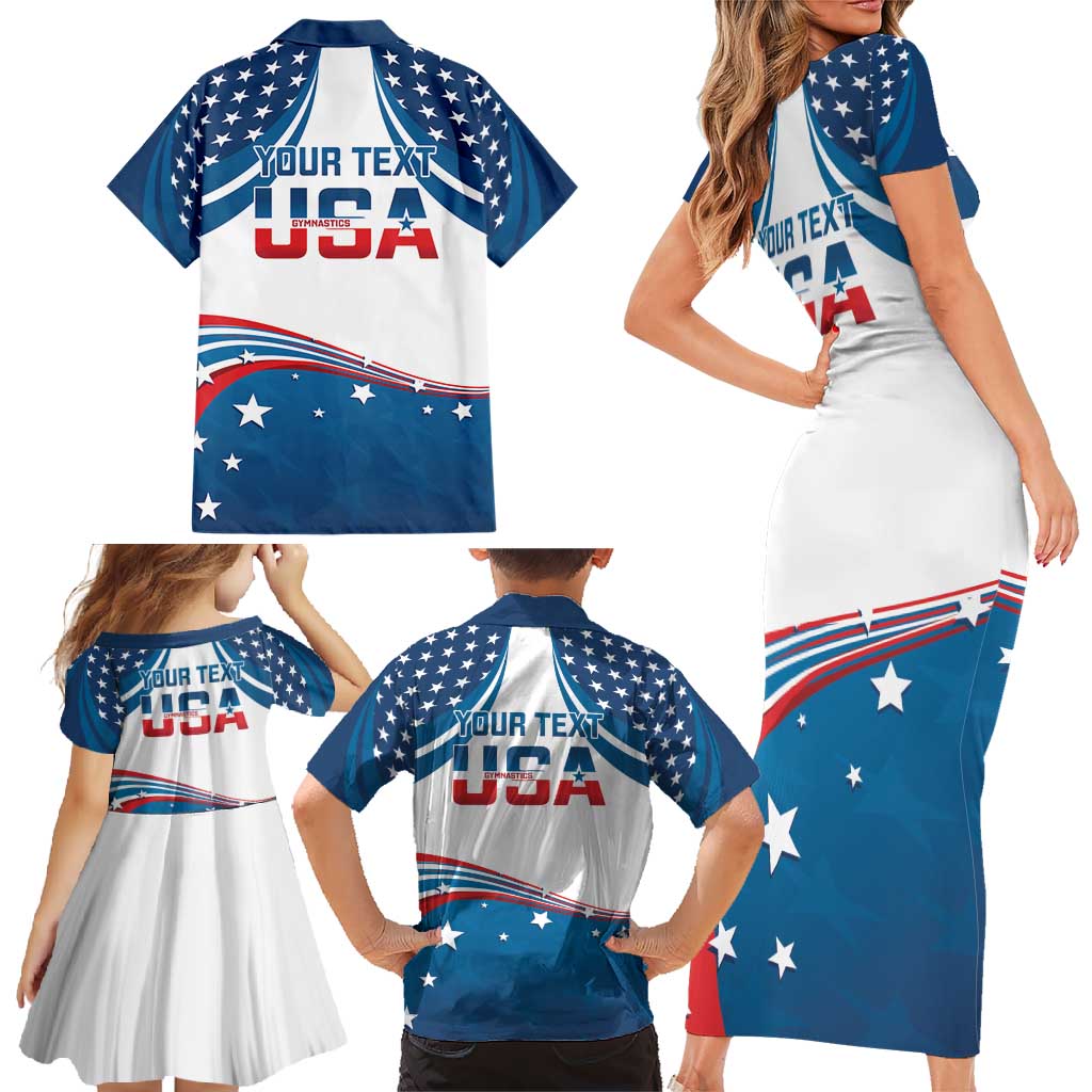 Personalized USA Gymnastics Family Matching Short Sleeve Bodycon Dress and Hawaiian Shirt 2024 United States Flag Curve Style - Wonder Print Shop