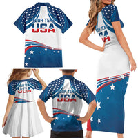 Personalized USA Gymnastics Family Matching Short Sleeve Bodycon Dress and Hawaiian Shirt 2024 United States Flag Curve Style - Wonder Print Shop