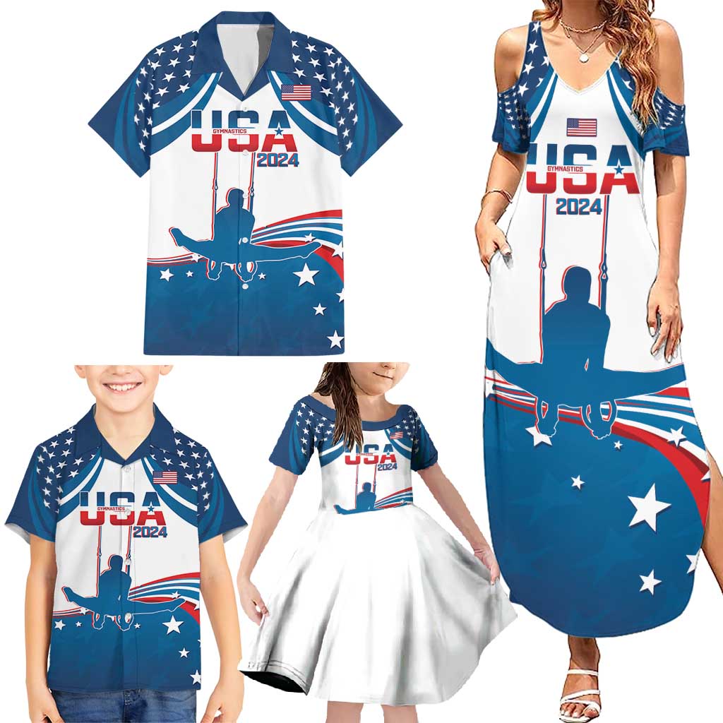 Personalized USA Gymnastics Family Matching Summer Maxi Dress and Hawaiian Shirt 2024 United States Flag Curve Style - Wonder Print Shop