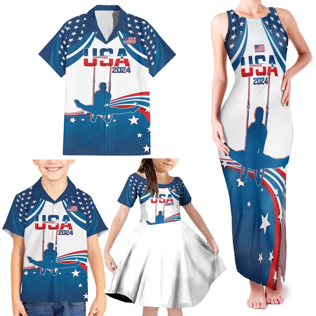 Personalized USA Gymnastics Family Matching Tank Maxi Dress and Hawaiian Shirt 2024 United States Flag Curve Style - Wonder Print Shop