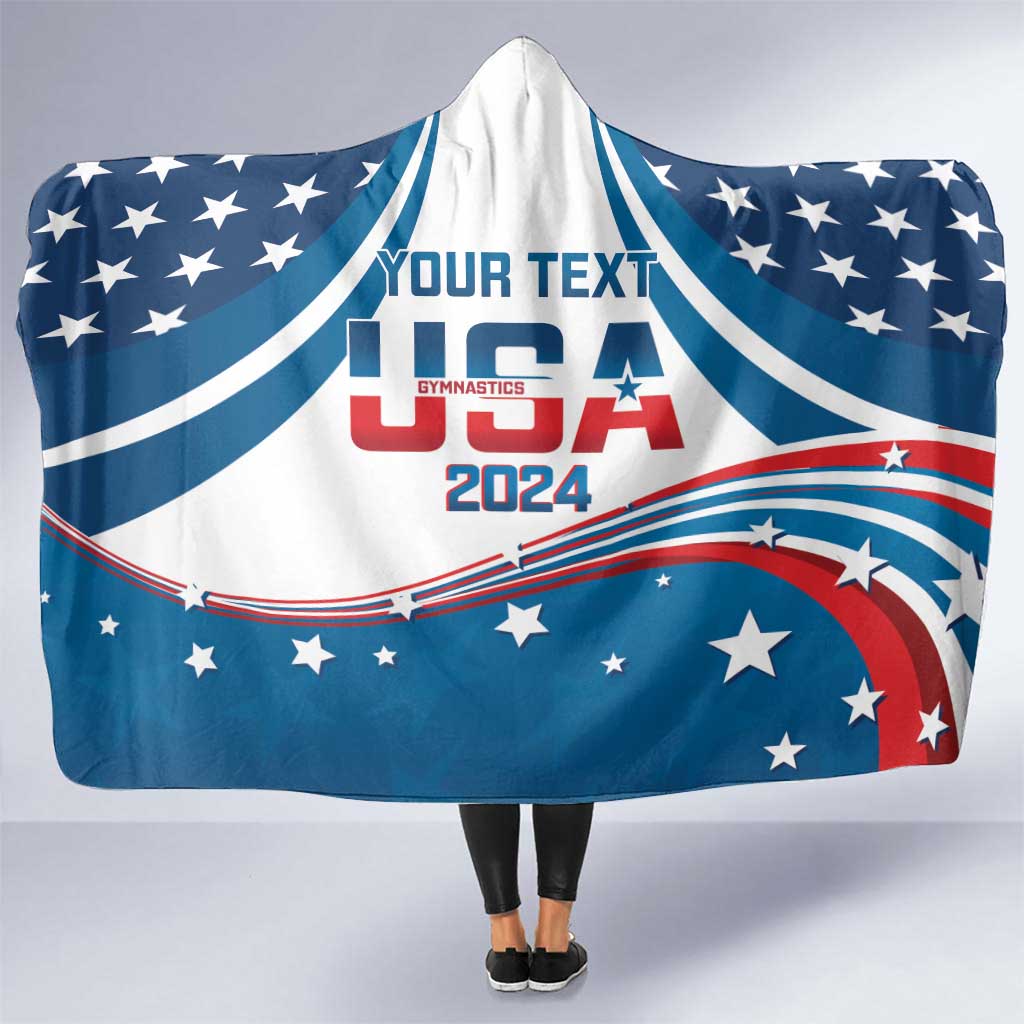Personalized USA Gymnastics Hooded Blanket 2024 United States Flag Curve Style