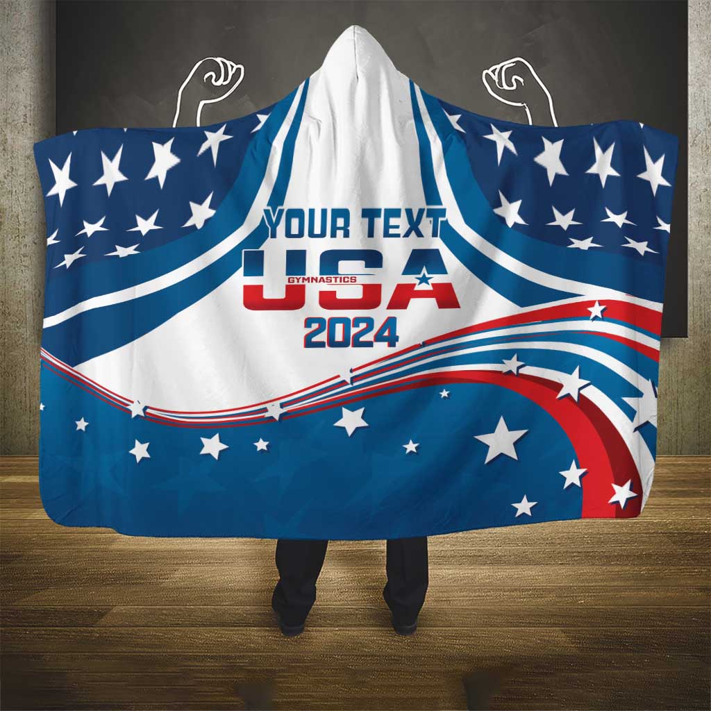 Personalized USA Gymnastics Hooded Blanket 2024 United States Flag Curve Style
