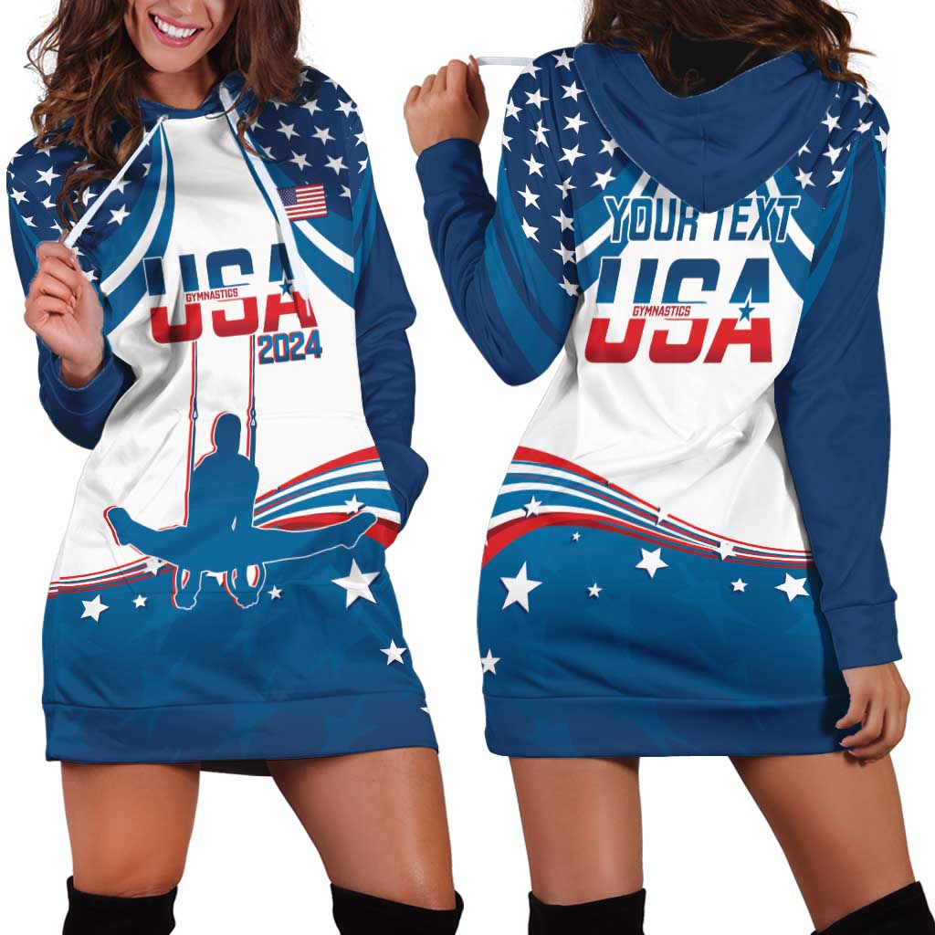 Personalized USA Gymnastics Hoodie Dress 2024 United States Flag Curve Style - Wonder Print Shop