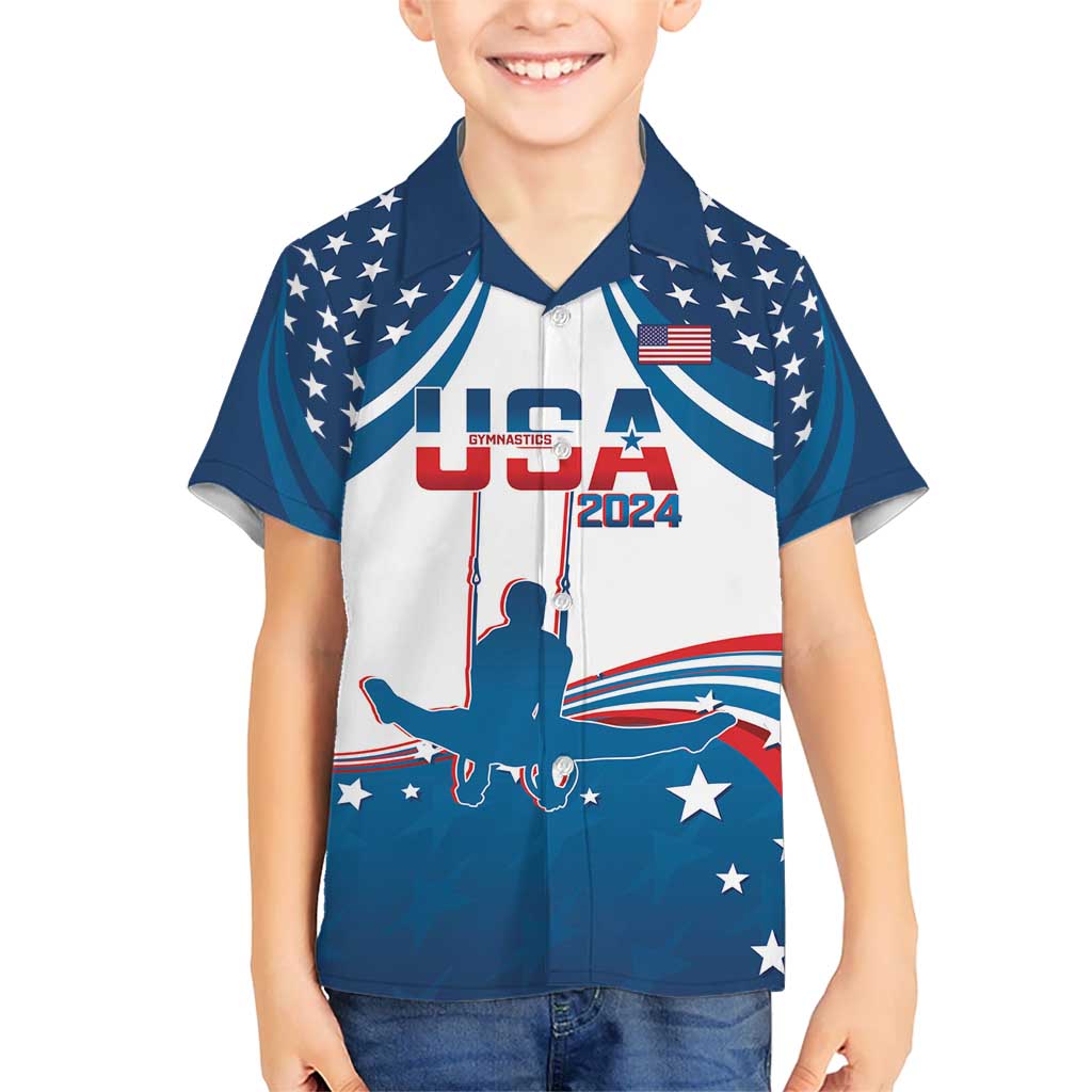 Personalized USA Gymnastics Kid Hawaiian Shirt 2024 United States Flag Curve Style - Wonder Print Shop