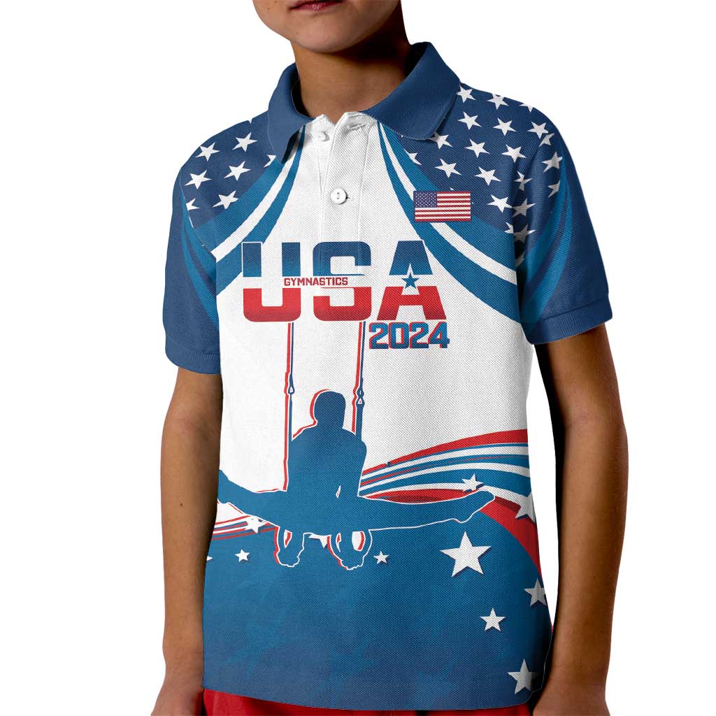 Personalized USA Gymnastics Kid Polo Shirt 2024 United States Flag Curve Style - Wonder Print Shop