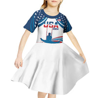 Personalized USA Gymnastics Kid Short Sleeve Dress 2024 United States Flag Curve Style - Wonder Print Shop