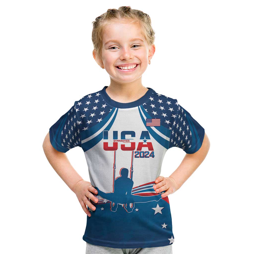 Personalized USA Gymnastics Kid T Shirt 2024 United States Flag Curve Style - Wonder Print Shop