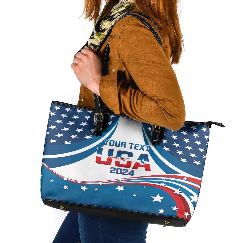 Personalized USA Gymnastics Leather Tote Bag 2024 United States Flag Curve Style - Wonder Print Shop