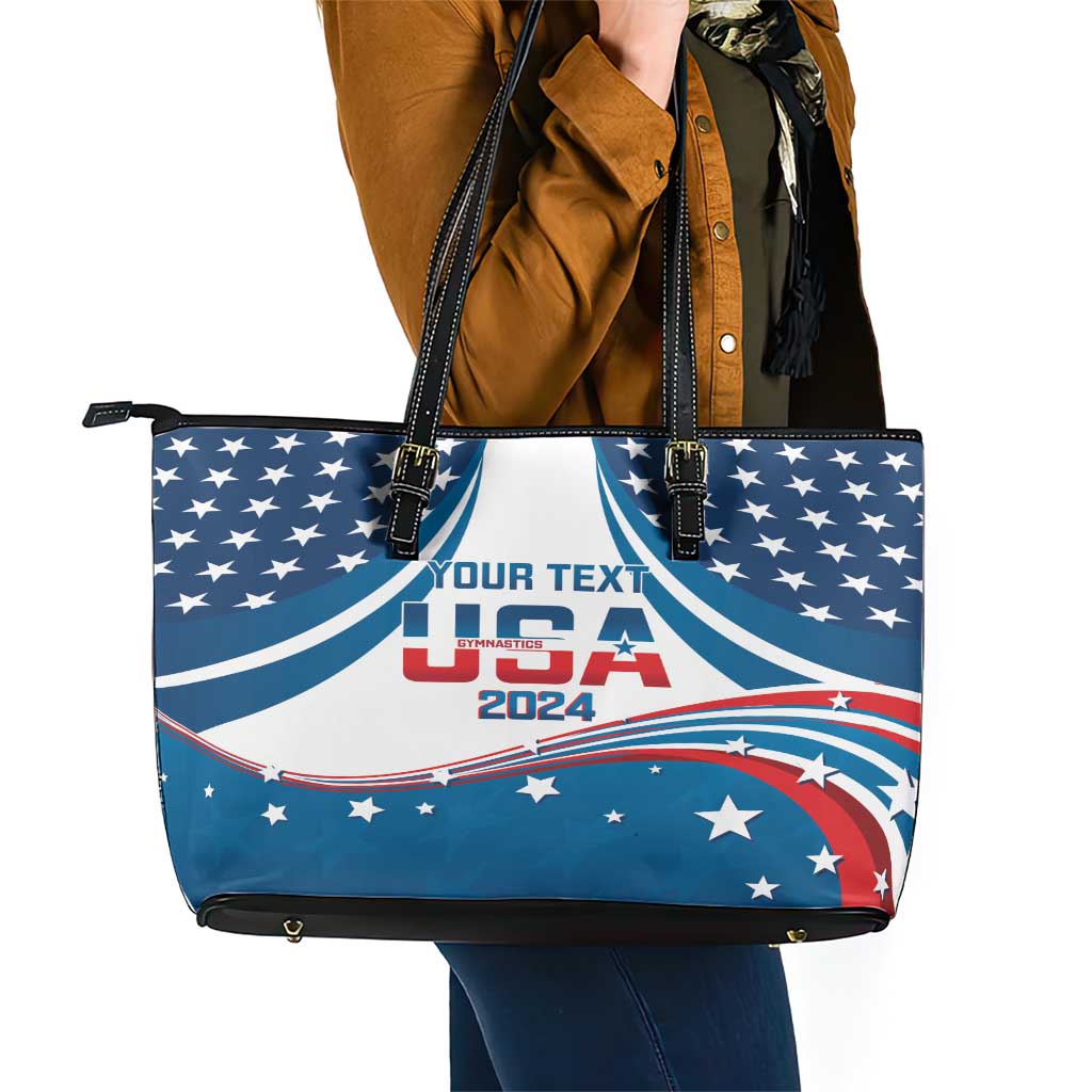 Personalized USA Gymnastics Leather Tote Bag 2024 United States Flag Curve Style - Wonder Print Shop