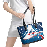 Personalized USA Gymnastics Leather Tote Bag 2024 United States Flag Curve Style - Wonder Print Shop