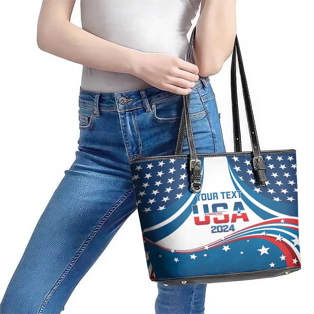 Personalized USA Gymnastics Leather Tote Bag 2024 United States Flag Curve Style - Wonder Print Shop